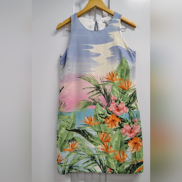 NWT TOMMY BAHAMA SILK PARADISIO SUNRISE SHIFT DRESS CHAMBRAY BLUE SIZE XS $198 - Picture 1 of 11